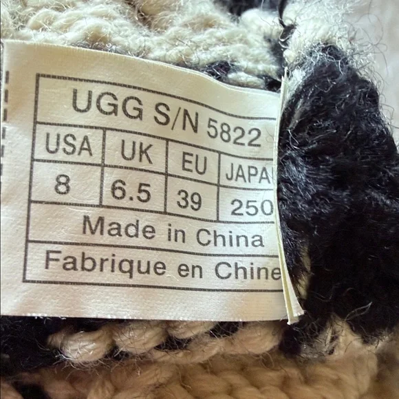 UGG Black and Cream Striped Women's Slippers - Picture 4 of 8